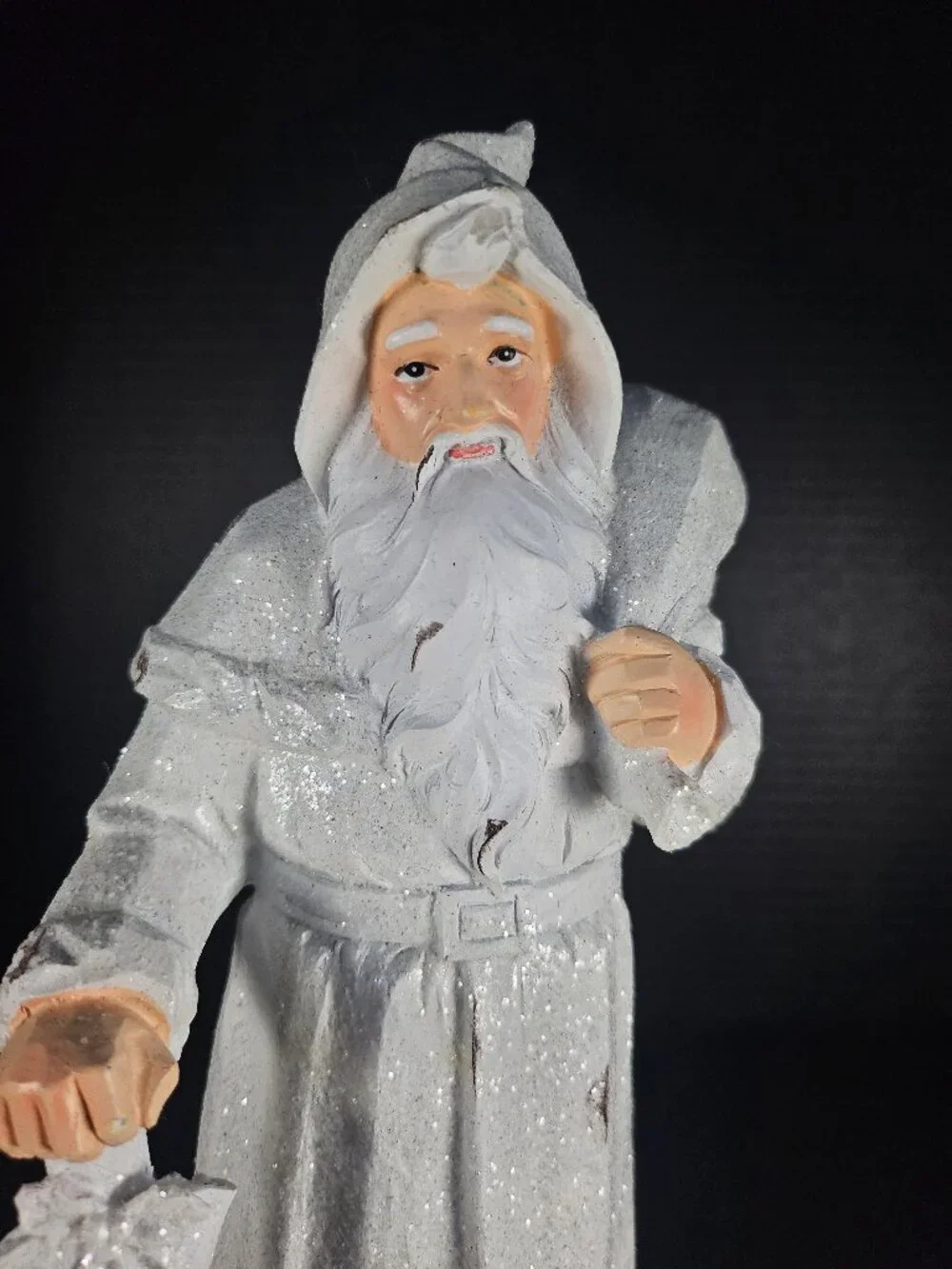 White Glitter Rustic Santa Figurine 12